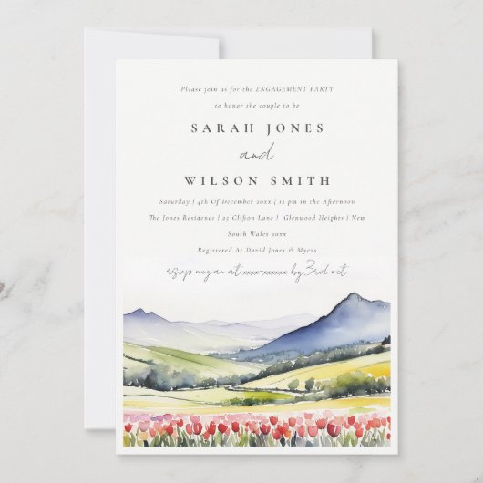 Minimal Country Spring Floral Landscape Verloving Kaart (Voorkant)