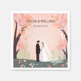 Minimal Couple Cartoon met Flowers Servet