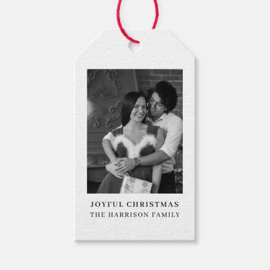 Minimal Couple Christmas Holiday Photo Tag Design Cadeaulabel (Voorkant)