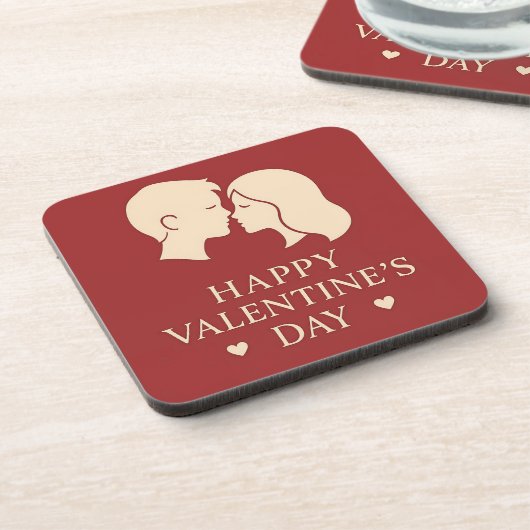 Minimal Couple Silhouette Romantic Valentine Heart Bier Onderzetter (Linkerzijde)
