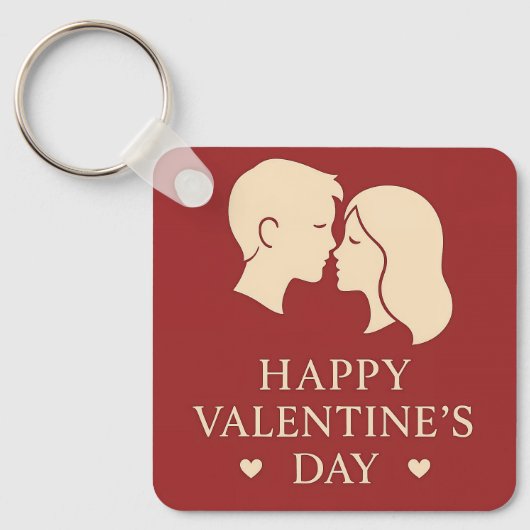 Minimal Couple Silhouette Romantic Valentine Heart Sleutelhanger (Voorkant)