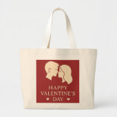 Minimal Couple Silhouette Romantic Valentines Day  Grote Tote Bag (Voorkant)