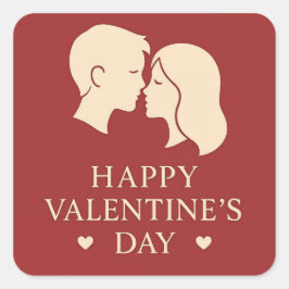 Minimal Couple Silhouette Romantic Valentines Day  Vierkante Sticker
