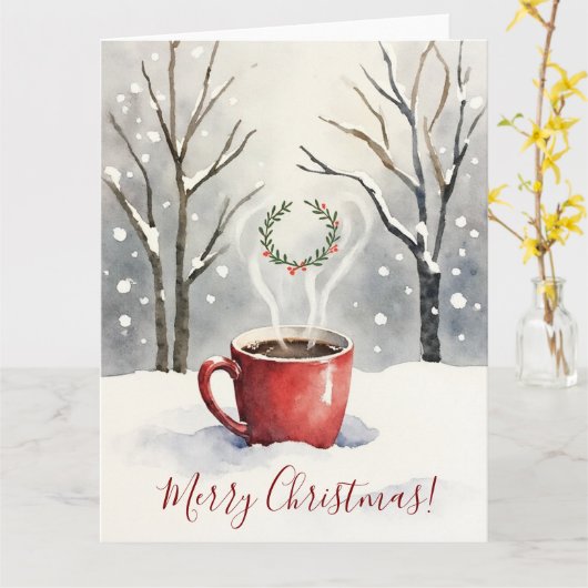 Minimal Cozy Mug Watercolor Christmas Art Kaart (Gele Bloem)