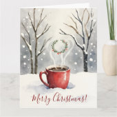 Minimal Cozy Mug Watercolor Christmas Art Kaart (Voorkant)