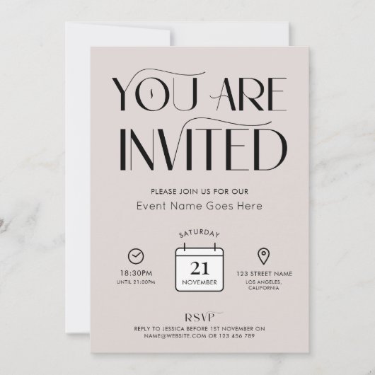 Minimal Cream Beige Trendy Font Business Party Kaart (Voorkant)
