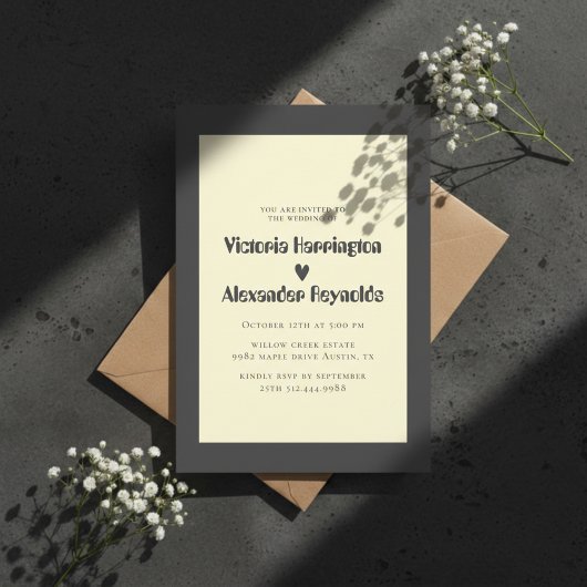 Minimal Cream Typography Wedding Invitation Kaart