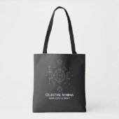 Minimal Crescent Moon & Sun Line Art | Boho Style Tote Bag (Voorkant)