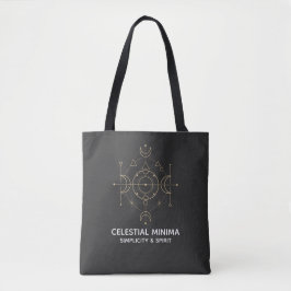 Minimal Crescent Moon & Sun Line Art | Boho Style Tote Bag