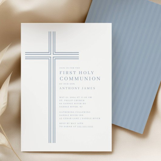 Minimal Cross Holy Communion Invitation Kaart