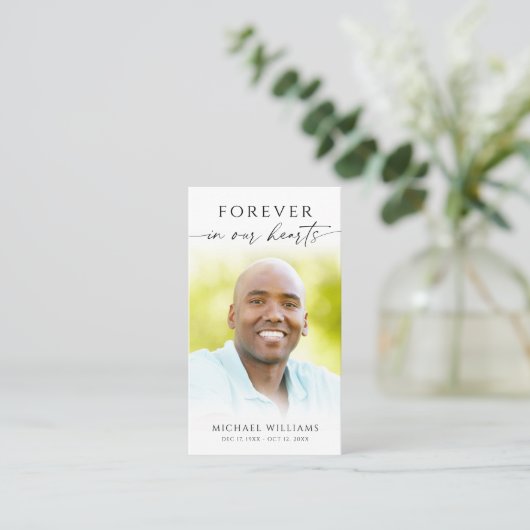Minimal Cross Photo  Funeral Memorial Prayer Card Visitekaartje (Staand voorkant)