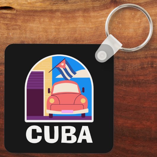 Minimal Cuba Island  retro reizen Sleutelhanger (Achterkant)