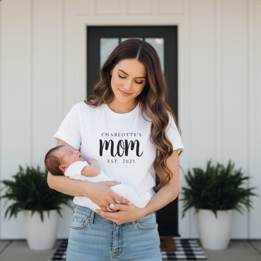 Minimal Custom Child Name New Mom Established Year T-shirt