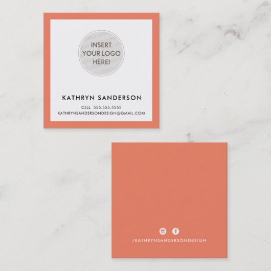 MINIMAL CUSTOM LOGO modern chic retro sinaasappel Vierkante Visitekaartje (Voorkant / Achterkant)