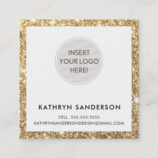 MINIMAL CUSTOM LOGO modern chique gouden glitter z Vierkante Visitekaartje (Voorkant)