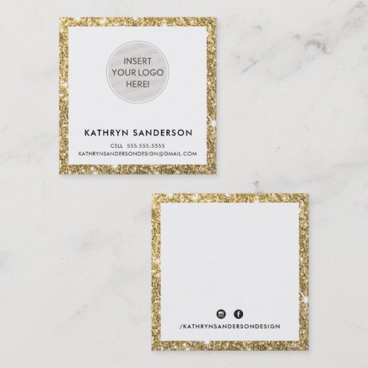 MINIMAL CUSTOM LOGO modern chique gouden glitter z Vierkante Visitekaartje (Voorkant / Achterkant)
