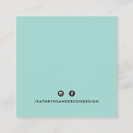MINIMAL CUSTOM LOGO modern chique pastel mint zwar Vierkante Visitekaartje (Achterkant)