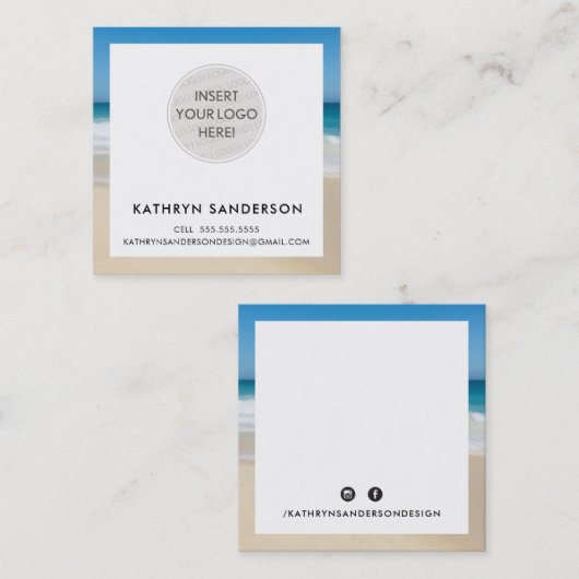 MINIMAL CUSTOM LOGO modern chique tropisch strand Vierkante Visitekaartje (Voorkant / Achterkant)
