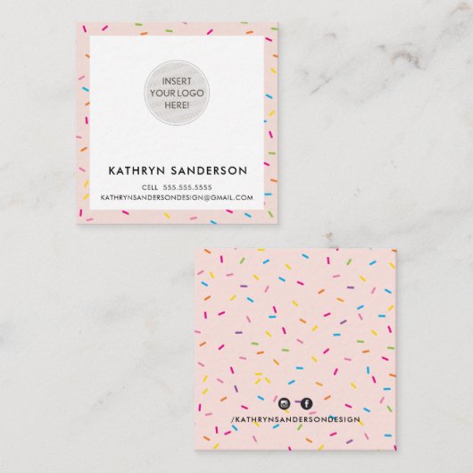 MINIMAL CUSTOM LOGO moderne blush roze sprinkles Vierkante Visitekaartje (Voorkant / Achterkant)