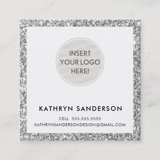 MINIMAL CUSTOM LOGO moderne chique zilveren glitte Vierkante Visitekaartje (Voorkant)