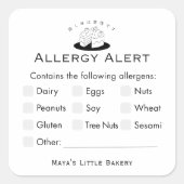 Minimal Cute Cake Logo Allergy Alert Vierkante Sticker (Voorkant)