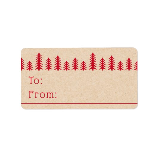 Minimal cute Christmas trees red Kraft print Etiket (Voorkant)