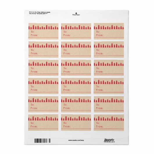Minimal cute Christmas trees red Kraft print Etiket (Full Sheet)