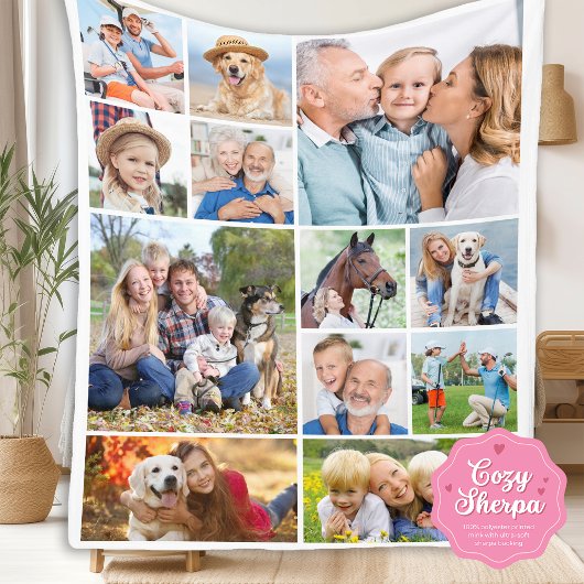 Minimal Cute Simple Unique 12 Photo Collage Sherpa Deken