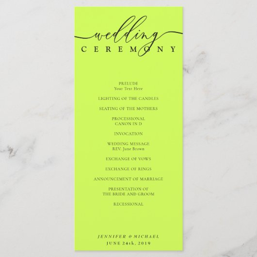 Minimal Cyber Lime Jet Black Wedding Ceremony Programmakaart (Voorkant)
