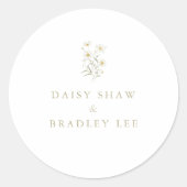 Minimal Daisy Floral Waterverf bruiloft Ronde Sticker (Voorkant)