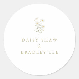 Minimal Daisy Floral Waterverf bruiloft Ronde Sticker
