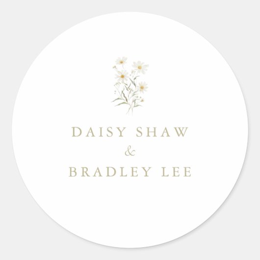 Minimal Daisy Floral Waterverf bruiloft Ronde Sticker (Voorkant)