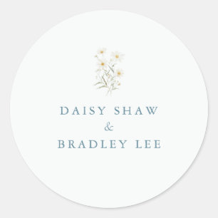 Minimal Daisy Floral Waterverf bruiloft Ronde Sticker