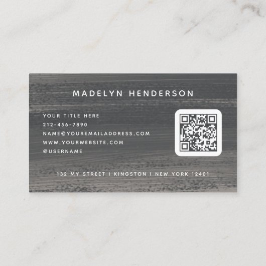 Minimal Dark Grey Brush Scannable QR-code Visitekaartje (Achterkant)