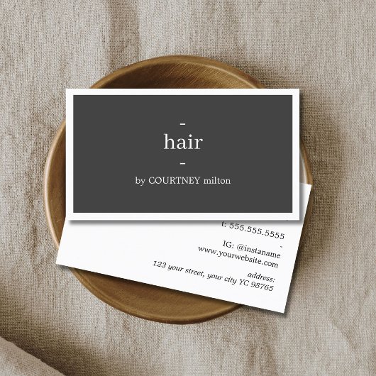 Minimal Dark Grey White Hairstylist  Visitekaartje