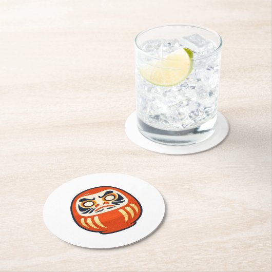 Minimal Daruma – Japanese Folk Art Coaster Ronde Kartonnen Onderzetter (Insitu)