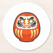 Minimal Daruma – Japanese Folk Art Coaster Ronde Kartonnen Onderzetter (Voorkant)
