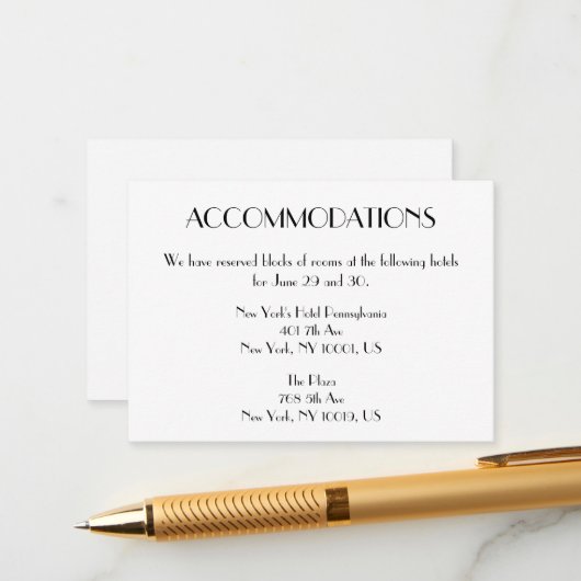 Minimal Deco Bruiloftsaccommodatie Kaarten (Voorkant / Achterkant in situ)