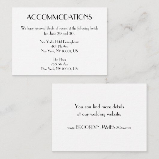 Minimal Deco Bruiloftsaccommodatie Kaarten (Voorkant / Achterkant)