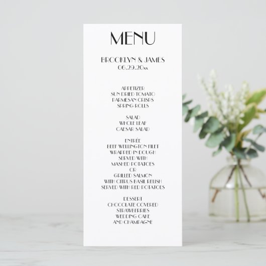 Minimal Deco White Wedding Menu Kaart (Staand voorkant)