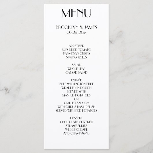 Minimal Deco White Wedding Menu Kaart (Voorkant)
