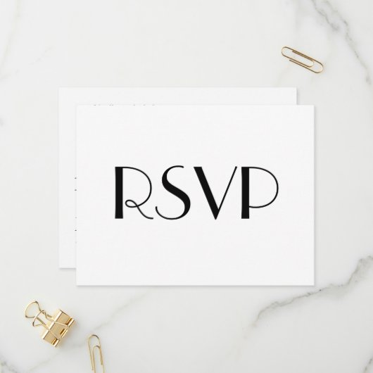 Minimal Deco White Wedding RSVP Briefkaart (Voorkant / Achterkant in situ)