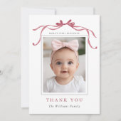 Minimal Deep Blush Pink Bow Birthday Photo  Bedankkaart (Voorkant)