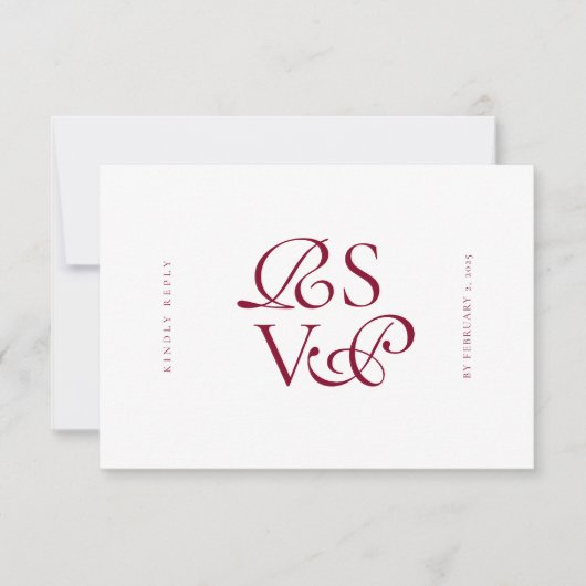 Minimal Deep Burgundy Script Qr Code Wedding RSVP Kaartje (Voorkant)