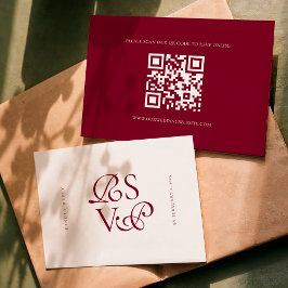 Minimal Deep Burgundy Script Qr Code Wedding RSVP Kaartje