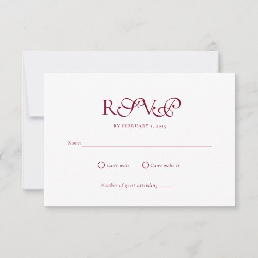 Minimal Deep Burgundy Script Wedding RSVP Kaartje (Voorkant)