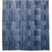 Minimal Denim Abstract Memphis Patchwork Douchegordijn (Voorkant)