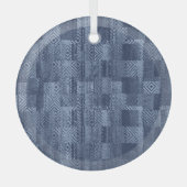 Minimal Denim Abstract Memphis Patchwork Glas Ornament (Voorkant)
