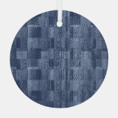 Minimal Denim Abstract Memphis Patchwork Glas Ornament (Achterkant)