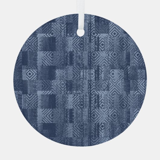 Minimal Denim Abstract Memphis Patchwork Glas Ornament (Achterkant)